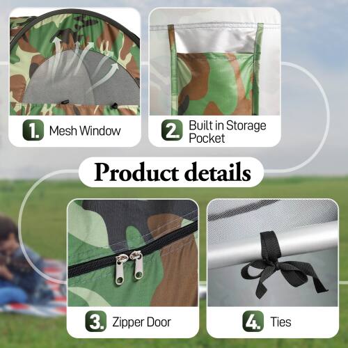 1. Mesh Window  
2. Built in Storage Pocket  
3. Zipper Door  
4. Ties  

Product details
