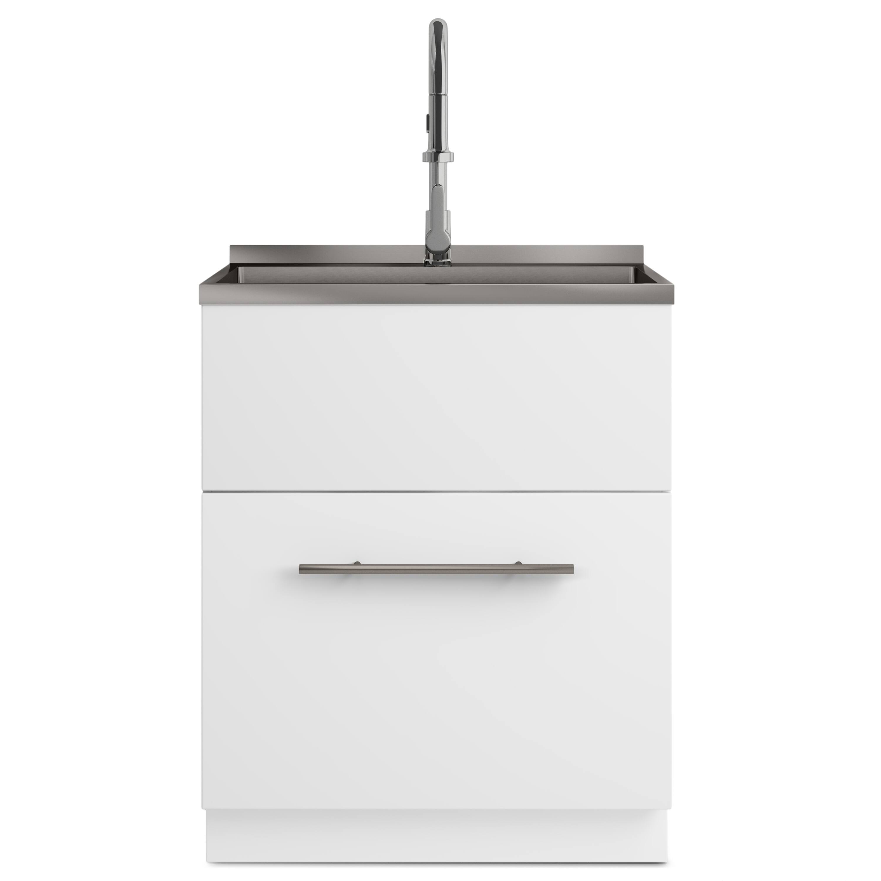 Left. Simpli Home - Metro  All-in-One 28-inch Utility Sink & Cabinet - Pure White.