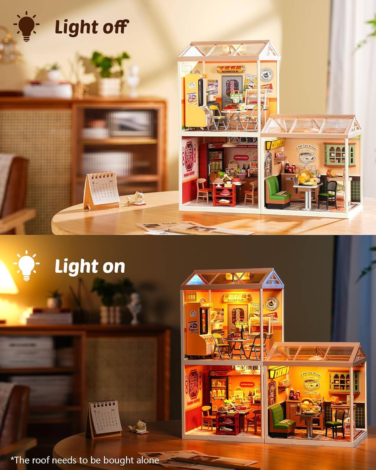 Light off  
CEMOUE 1 F  
O- - VO0D LOTER T..  
frtel  
Light on  
NEO D 1PM 14.  
SE N  
*The roof needs to be bought alone