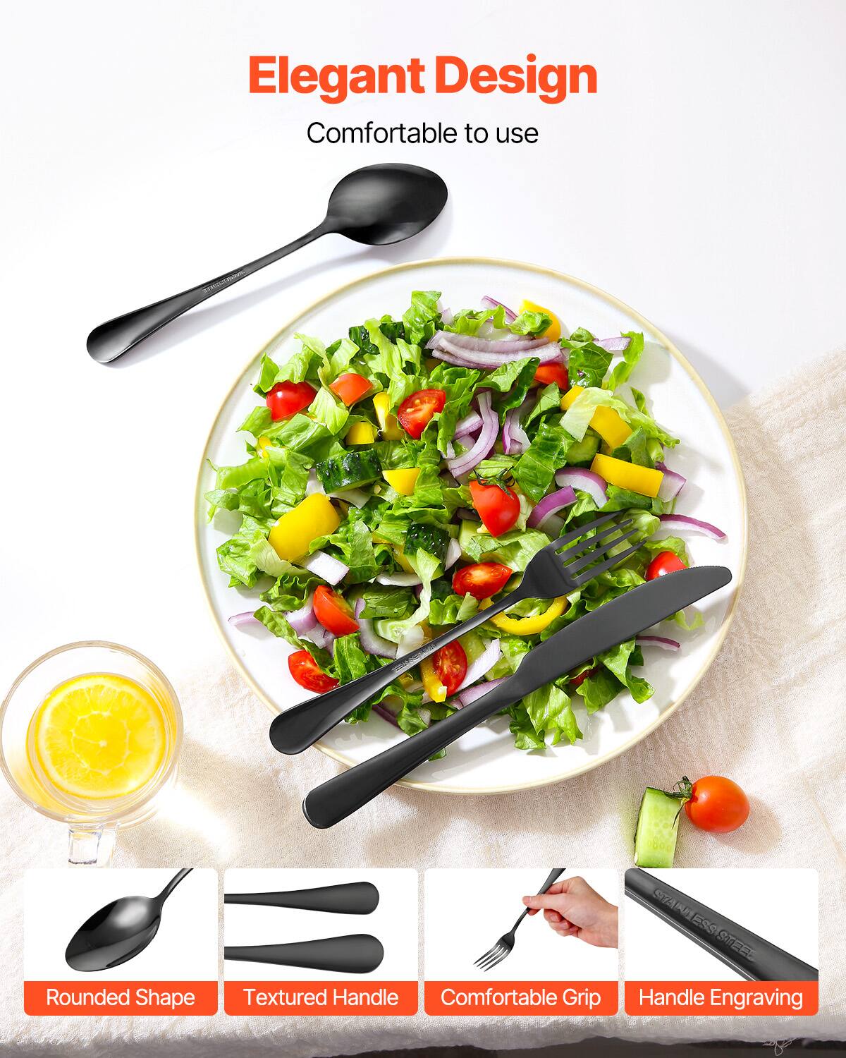 Elegant Design  
Comfortable to use  

Rounded Shape  
Textured Handle  
Comfortable Grip  
Handle Engraving