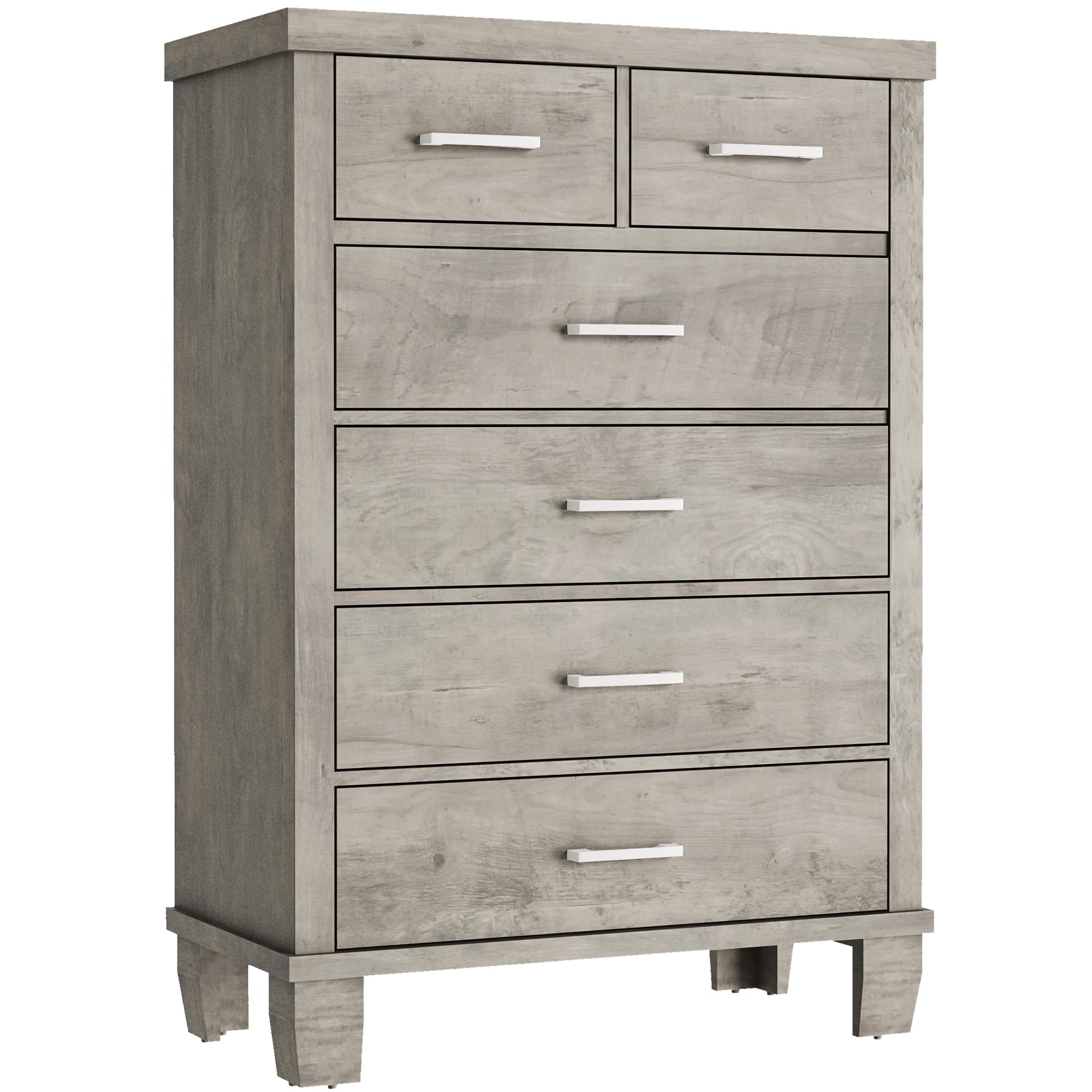 Front. Babevy - 45" Tall 6 Drawer Dresser for Bedroom, Grey Wooden Chest of Drawers with Storage for Closet - Black.