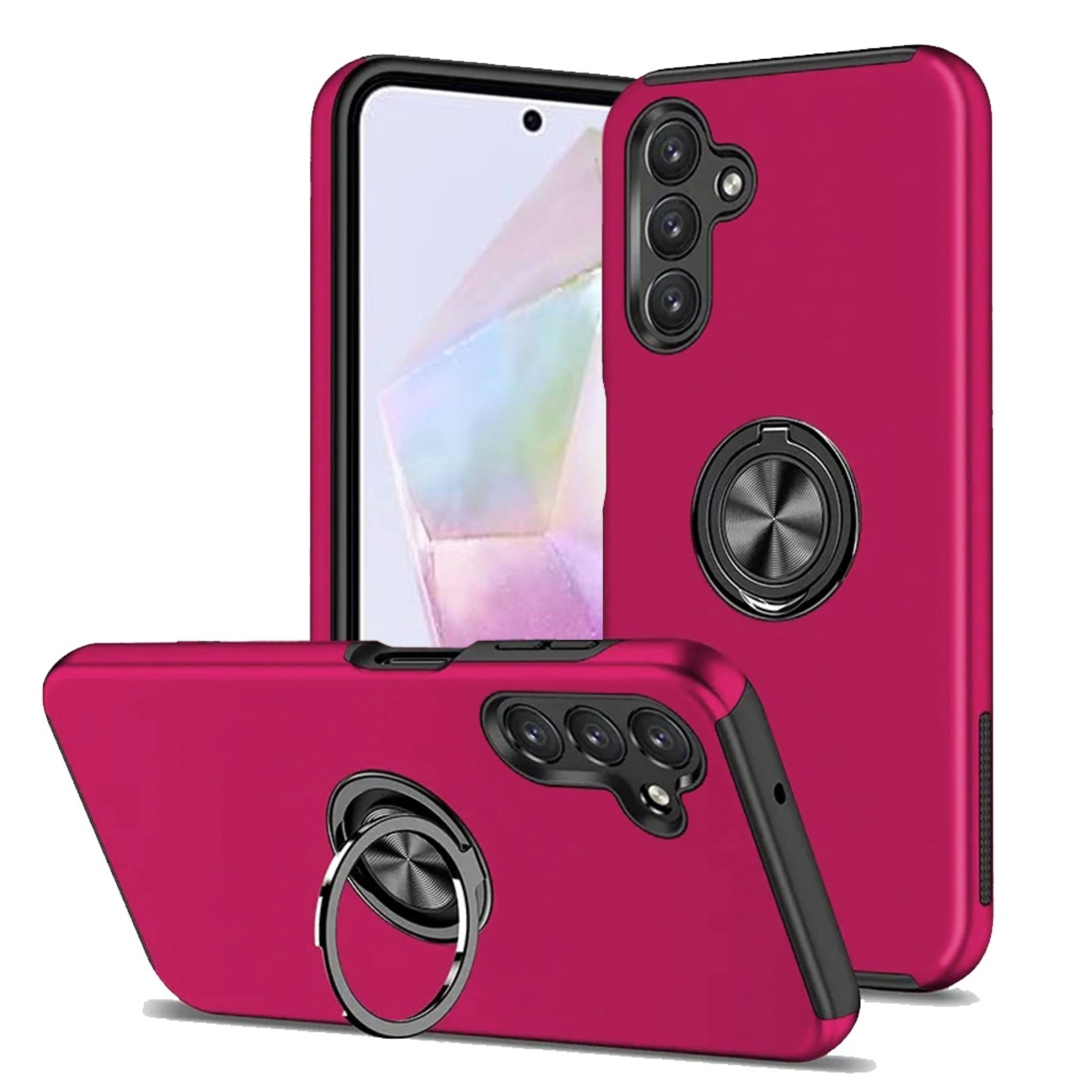 Front. Kitcheniva - Dual Layer Magnetic Ring Stand Phone Case With Tempered Glass For Samsung Galaxy A36/A56 Hot Pink - Hot Pink.