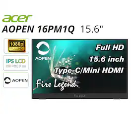 Acer - Refurbished Excellent - 16PM1Q 15.6" IPS Monitor 60Hz 1920x1080 FullHD 5ms 250Nit HDMI USB - Gray