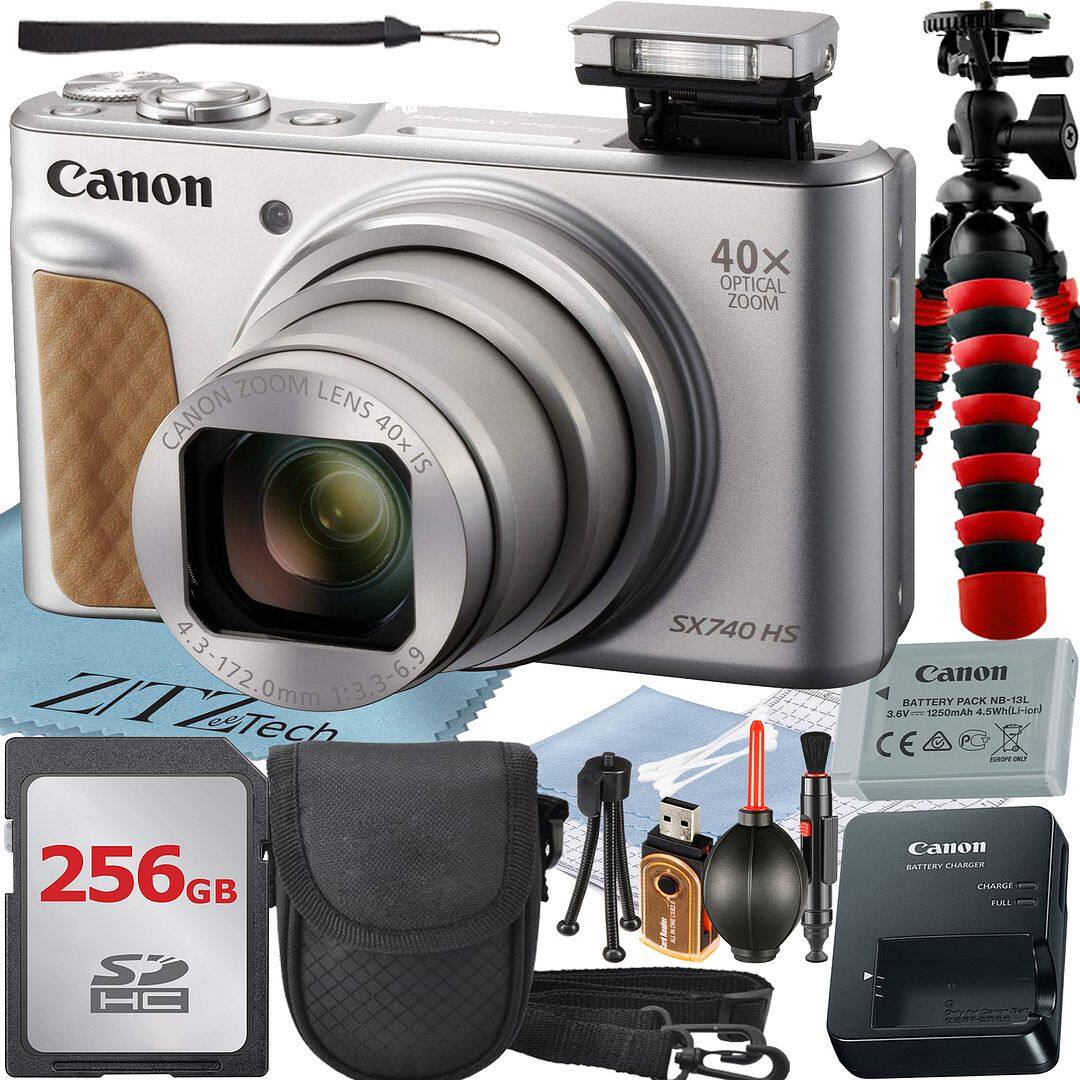 Canon - PowerShot SX740 HS Digital Camera with 256GB Card + ZeeTech Advanced Bundle (International Version) - Silver