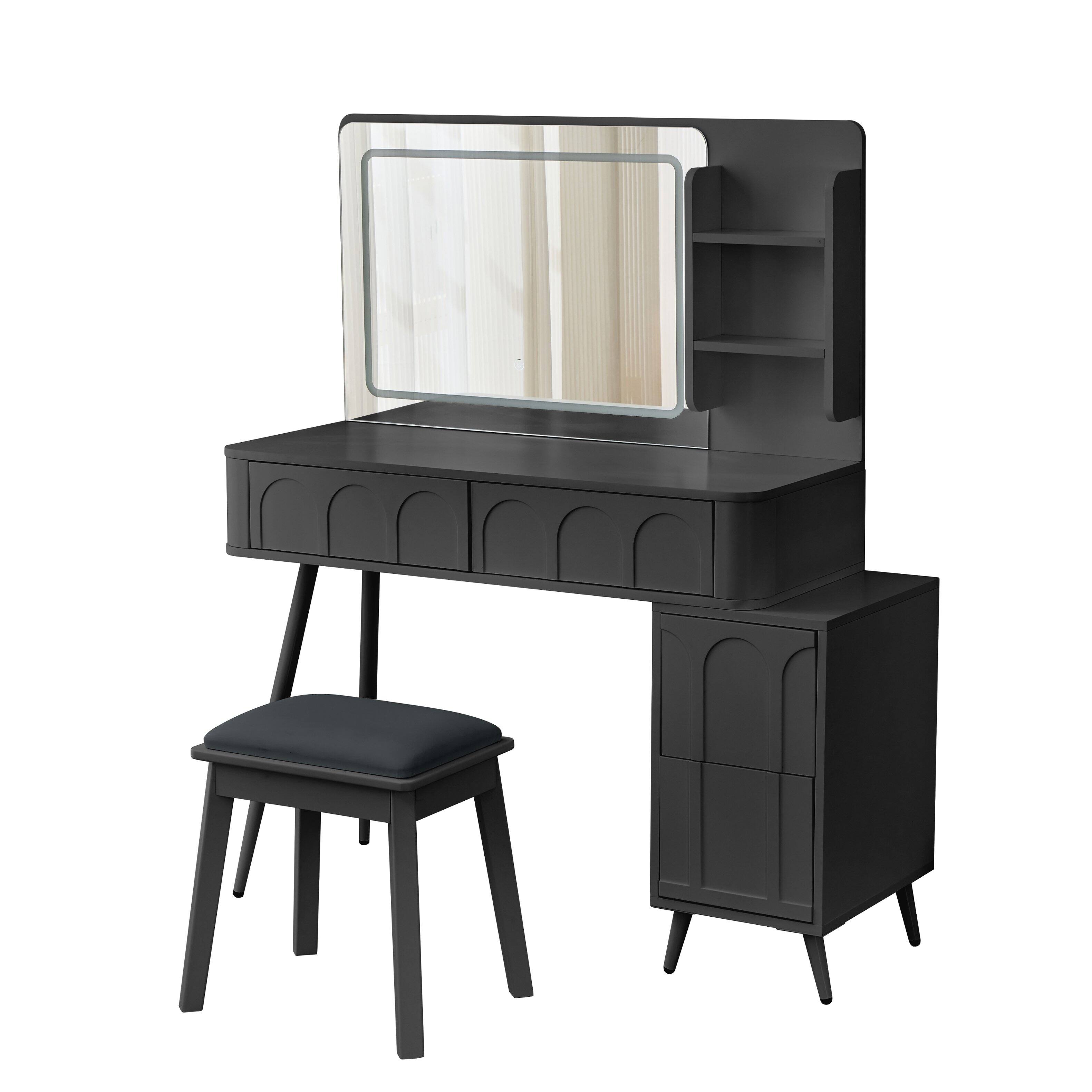 Angle. Lirago - Modern Wood Dresser Table Desk  Makeup Vanities Dressing Table Set with Stool 52.5"H x 16"D x 40"W Black - Black.