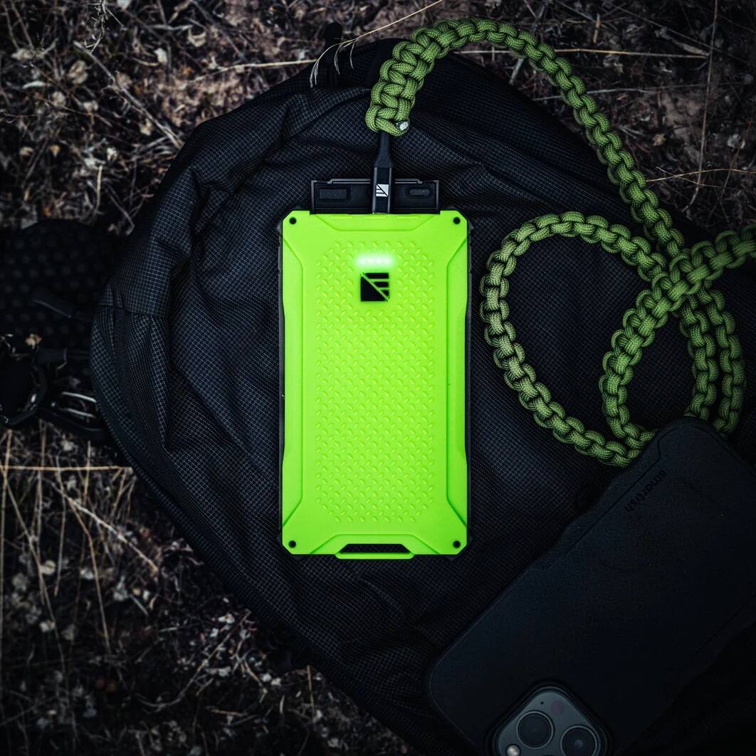 Angle. Dark Energy - Poseidon Pro Indestructible Portable Charger with 10,000 mAh | Fast Charging USB-C Ports with Ultra-Durable Armor Flex - Green.