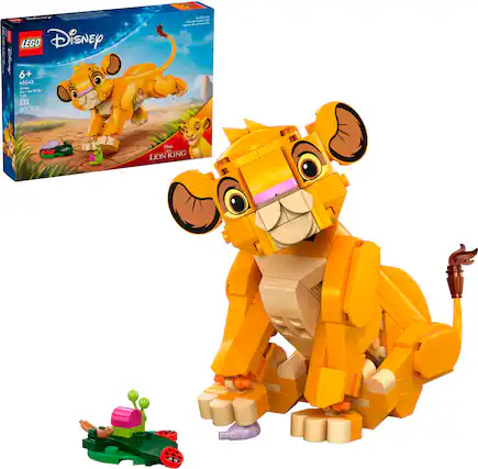 Disney LEGO Lion King 6+ 43243 S set includes 222 pieces and is designed for children aged 6 and above. The set features a lion and a car, among other elements. The Lion King set is part of the Disney LEGO collection.