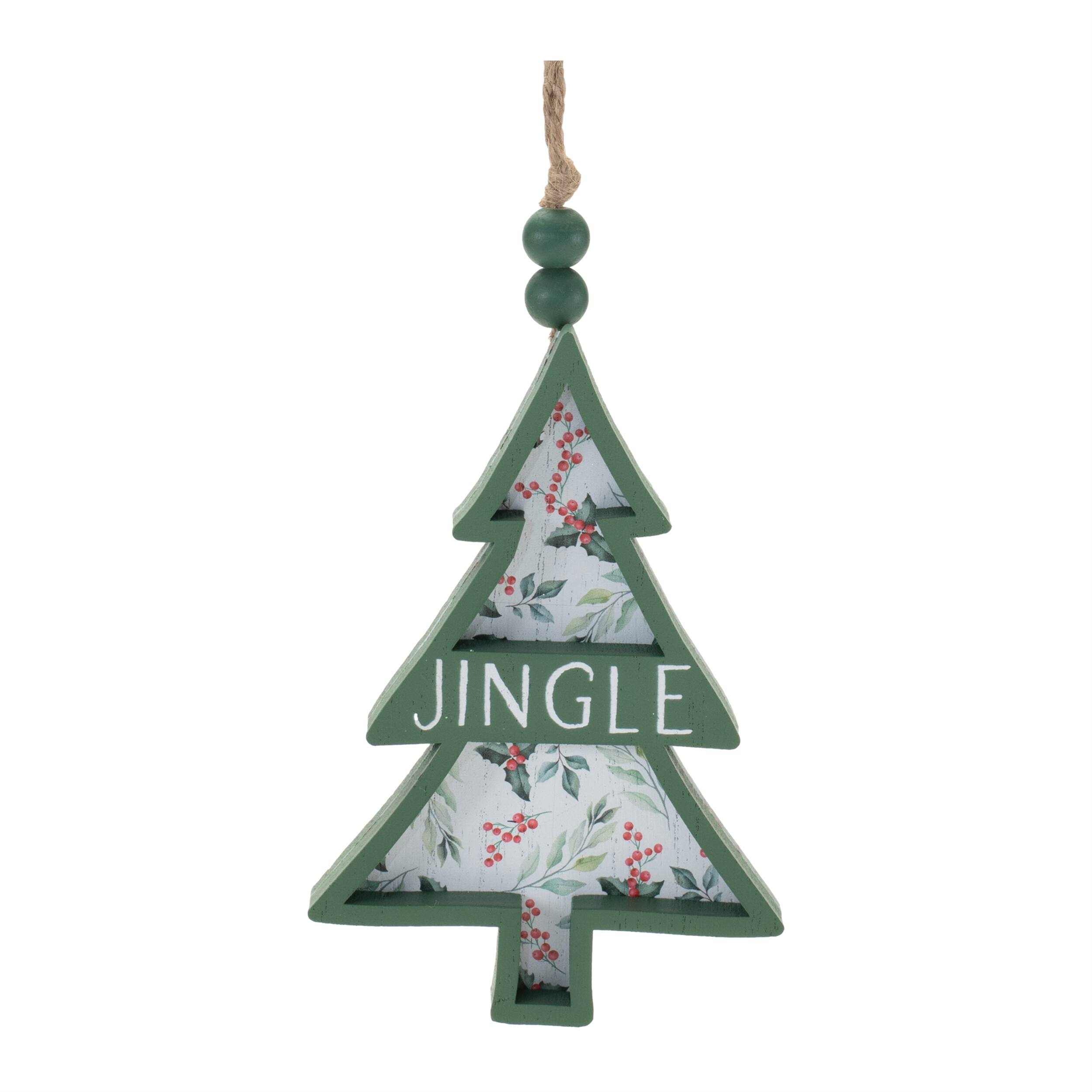 Back. BreeBe - Rustic Tree Ornament (Set of 12) - Red, Green, White.