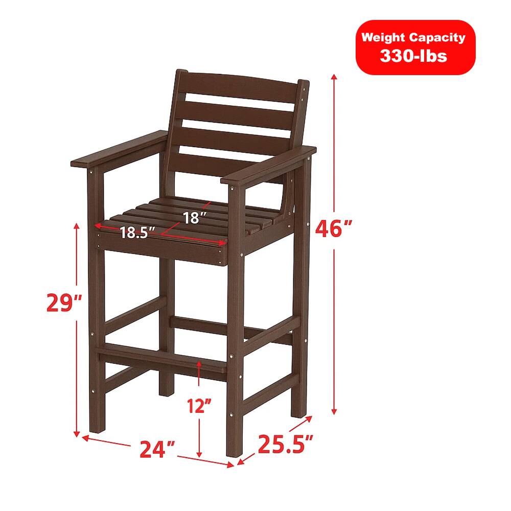 Left. Hivvago - Set of 2 HDPE Outdoor Bar Chairs with Extra-Wide Armrests for Patio Use - Brown.