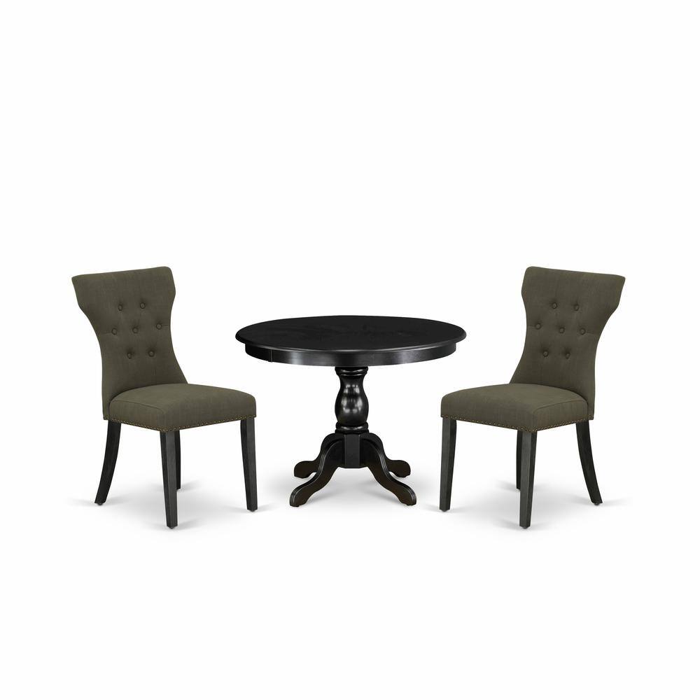 Left. East West Furniture - East West Furniture HBGA3-ABK-50 3 Piece Dining Table Set - Black Wood Table and 2 Dark Gotham Grey Linen Fabric Dining - Wire Brush Black.