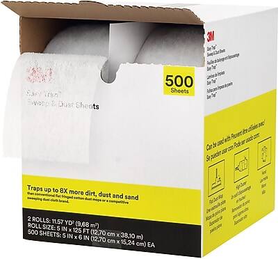 3M Sary V8D Sweep & Dust Sheets

500 Sheets

Traps up to 8X more dirt, dust, and sand
- Sweeping dust, lint, and hair
- Fine dust and sand
- Clotted dust and sand
- Oust clott mops or .2

2 ROLLS: 11.57 YD (9.68 m)
ROLL SIZE: 5 IN x 125 FT (12.70 cm x 38.10 m)

500 SHEETS: 5 IN x 6 IN (12.70 cm x 15.24 cm) EA
