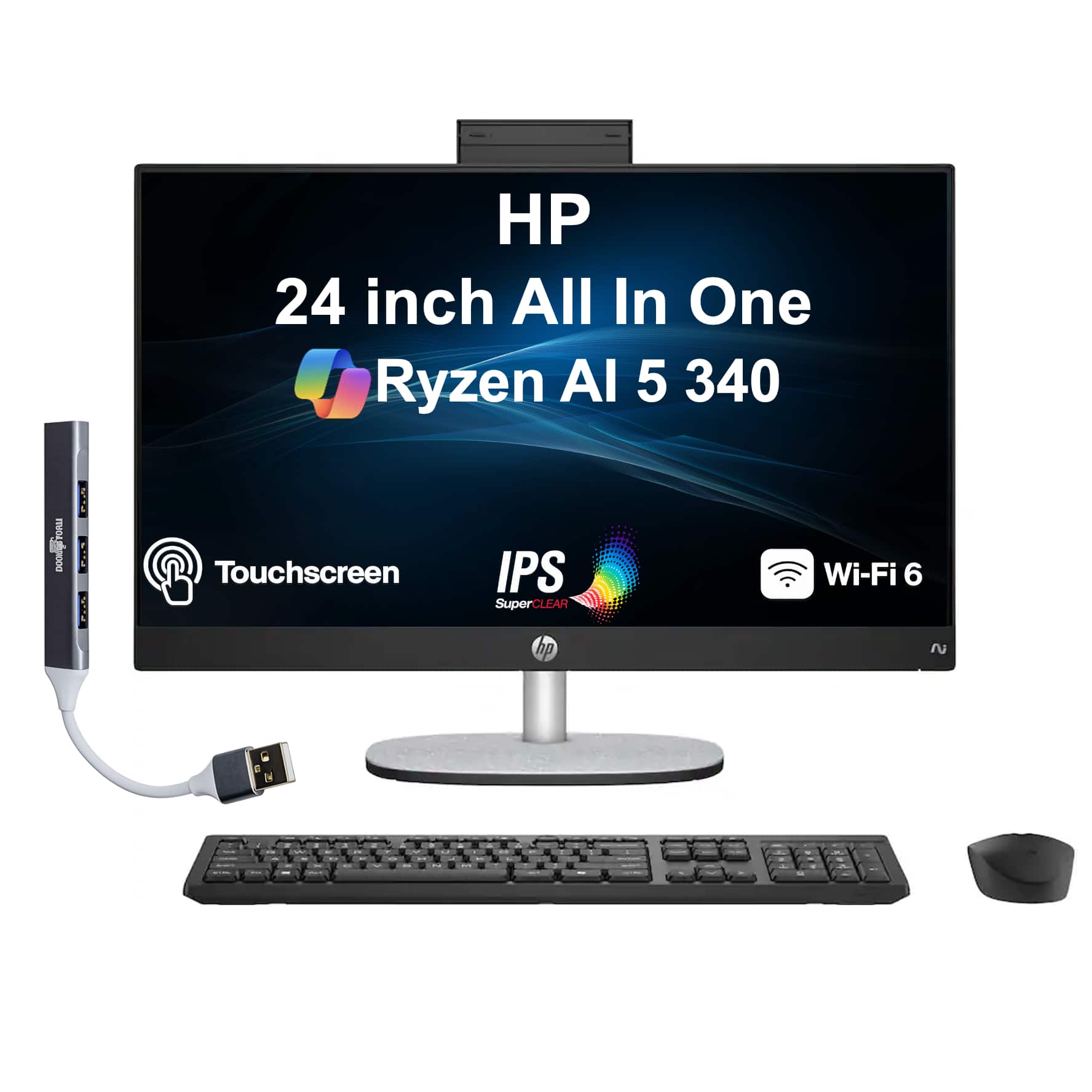 HP - 24 All-in-One 23.8 FHD Display (Ryzen AI 5 340, 16GB, 512GB SSD, AMD Radeon 840M, WiFi 6, Win 11 Pro) w/USB Hub - Jet Black