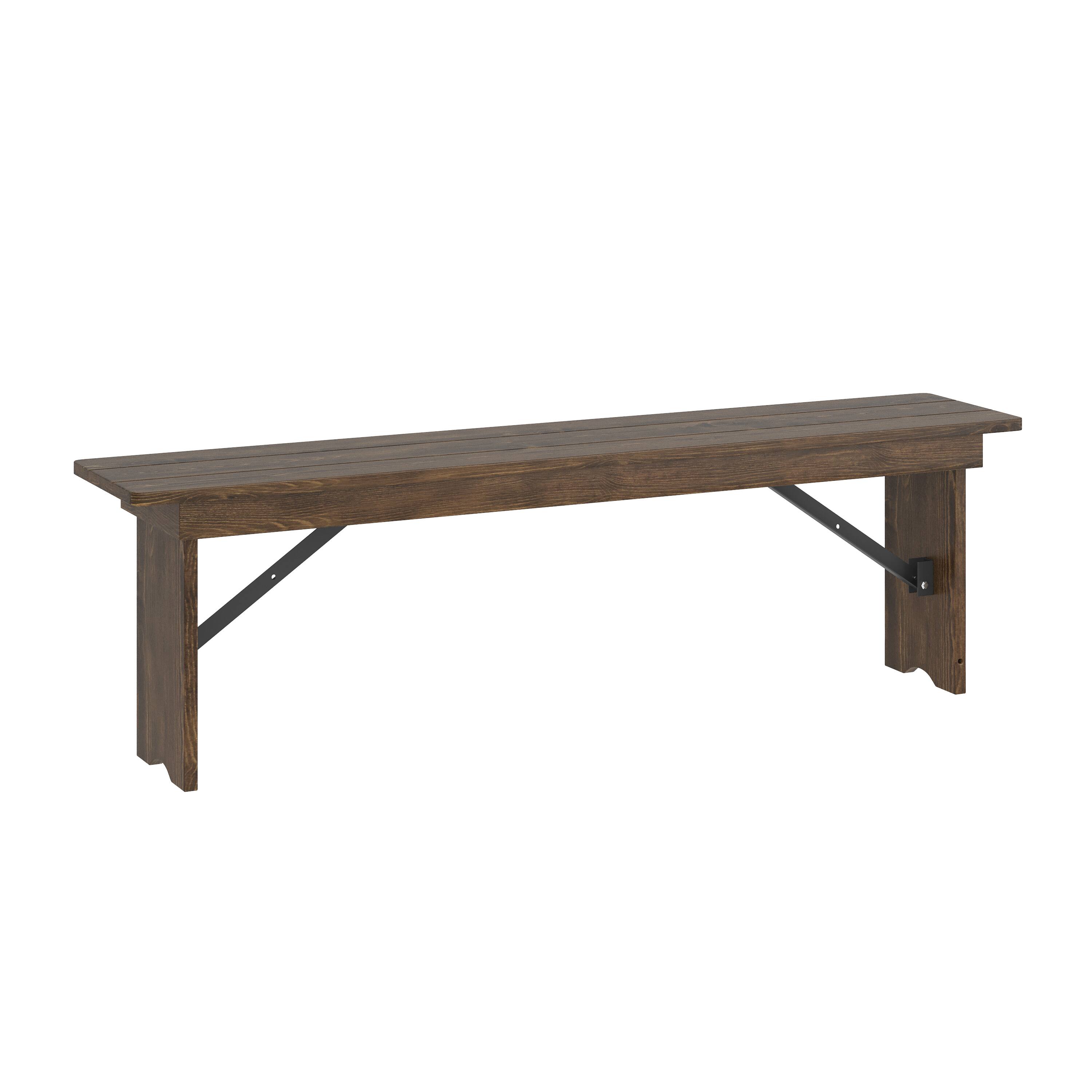 Front. Flash Furniture - HERCULES 60" x 12" Antique Rustic Commercial Antique Solid Pine Farmhouse Folding Bench with Foldable Locking Legs - Brown.