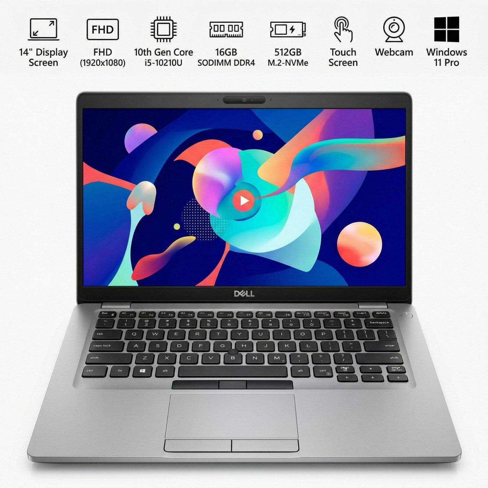 7 FHD 14" Display  
FHD 10th Gen Core  
16GB  
512GB  
Touch Webcam  
Windows 11 Pro  
Screen (1920x1080)  
i5-10210U  
SODIMM DDR4  
M.2-NVMe  

14" Display Screen  
FHD (1920x1080)  
10th Gen Core i5-10210U  
16GB SODIMM DDR4  
512GB M.2-NVMe  
Touch Screen  
Webcam  
Windows 11 Pro
