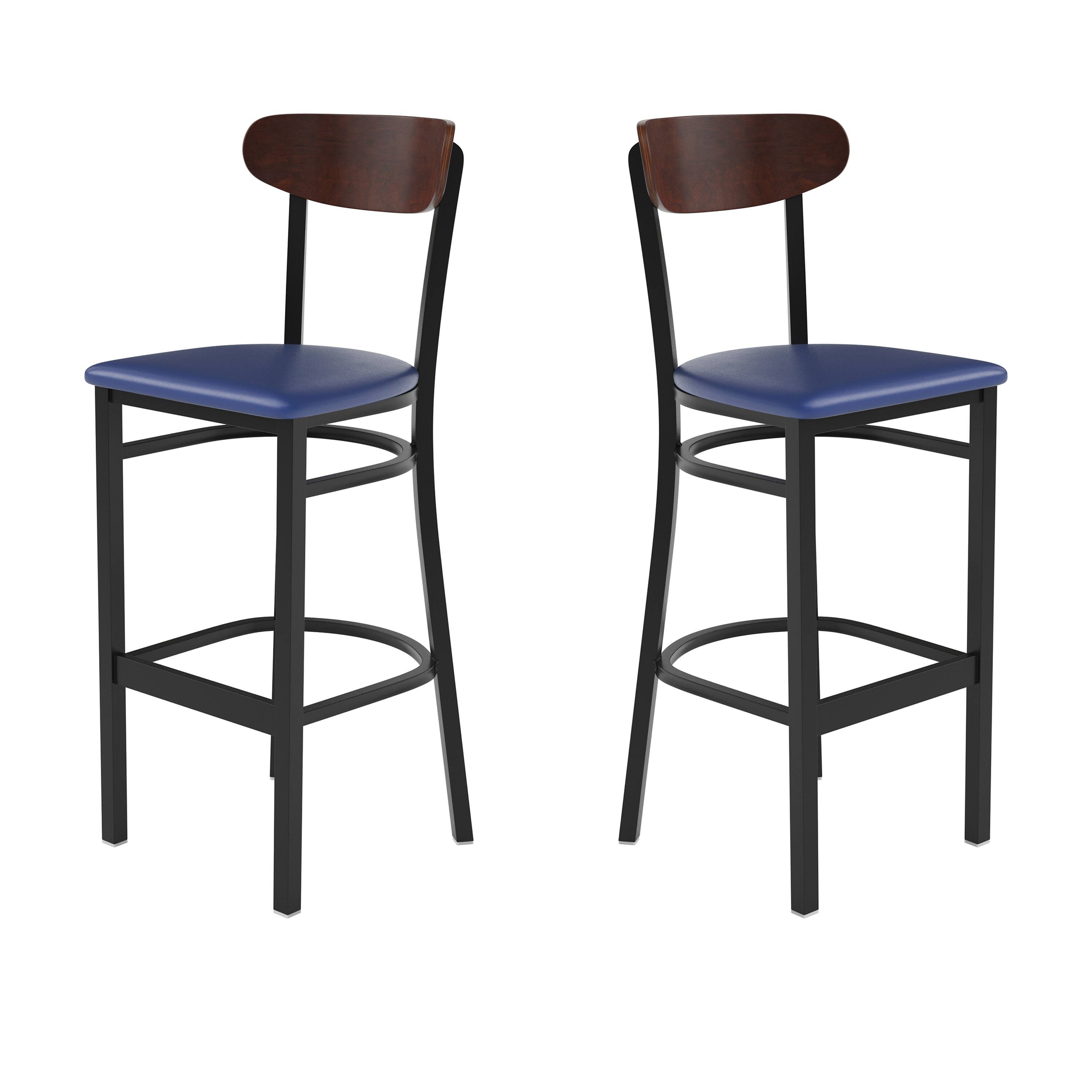 Walnut Wood Back/Blue Vinyl Seat