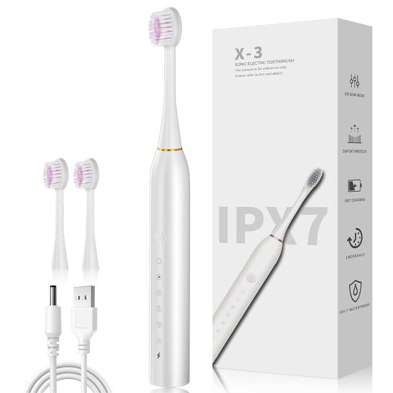 Cluzine - Long Lasting Gentle Care Electric Toothbrush, Soft Bristles, For Sensitive Gums, Oral Care for Kids & Adults - White
