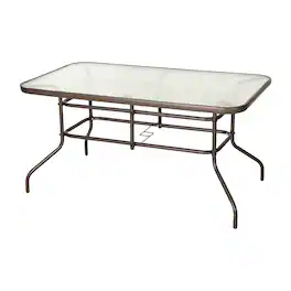 Emma + Oliver - 31.5" x 55" Rectangular Tempered Glass Metal Table with Umbrella Hole - Clear Top/Bronze Frame
