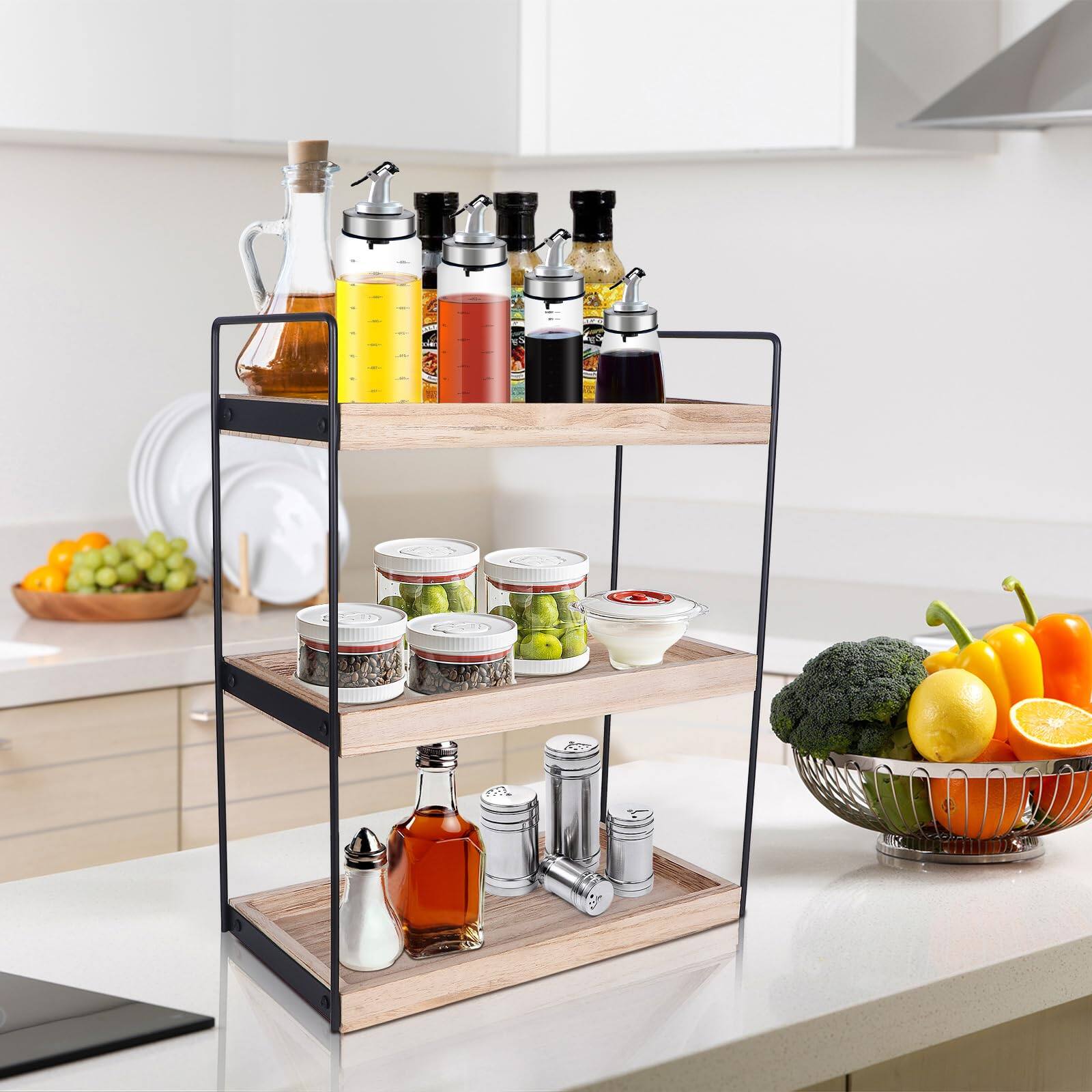 Alt View 3. Hirose Alice - 3 Tier Counter Organizer- Countertop Storage- Shelf-vanity Organizer Tray And Coffee Bar For Light making - Default.