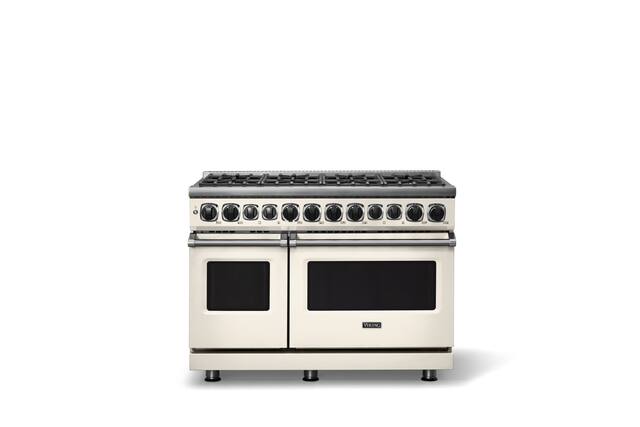 Front. Viking - 48 in. Wide 8 Burner Dual Fuel Frestanding Sealed Buner Frestanding Range-LP - Pure White.