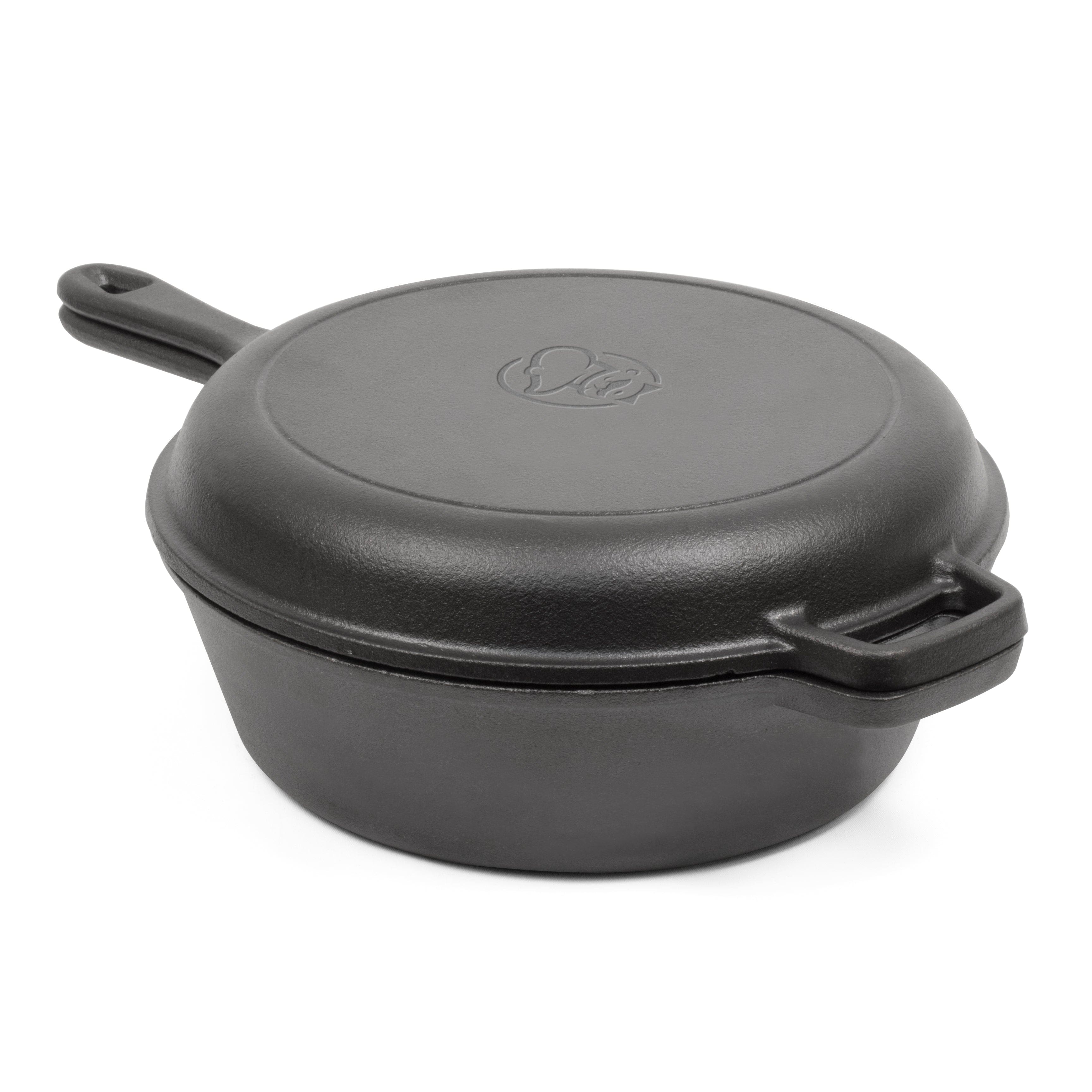 Commercial Chef - 3 Quart Dutch Oven with Skillet Lid - Black