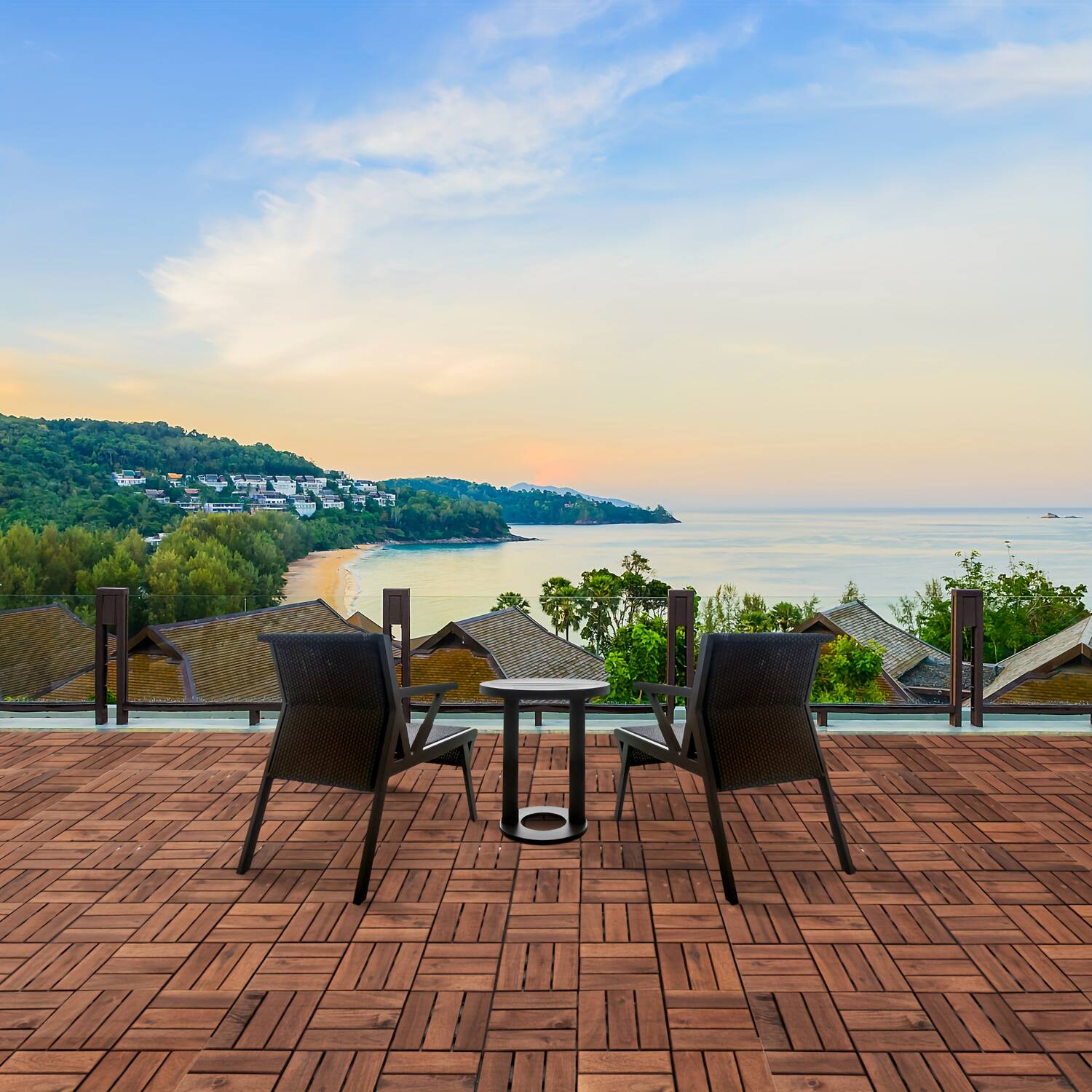 Alt View 2. Boyel Living - 27PCS 11.8 x 11.8 inch Acacia Wood Interlocking Deck Tiles for Indoor and Outdoor Waterproof Flooring - Dark Brown.