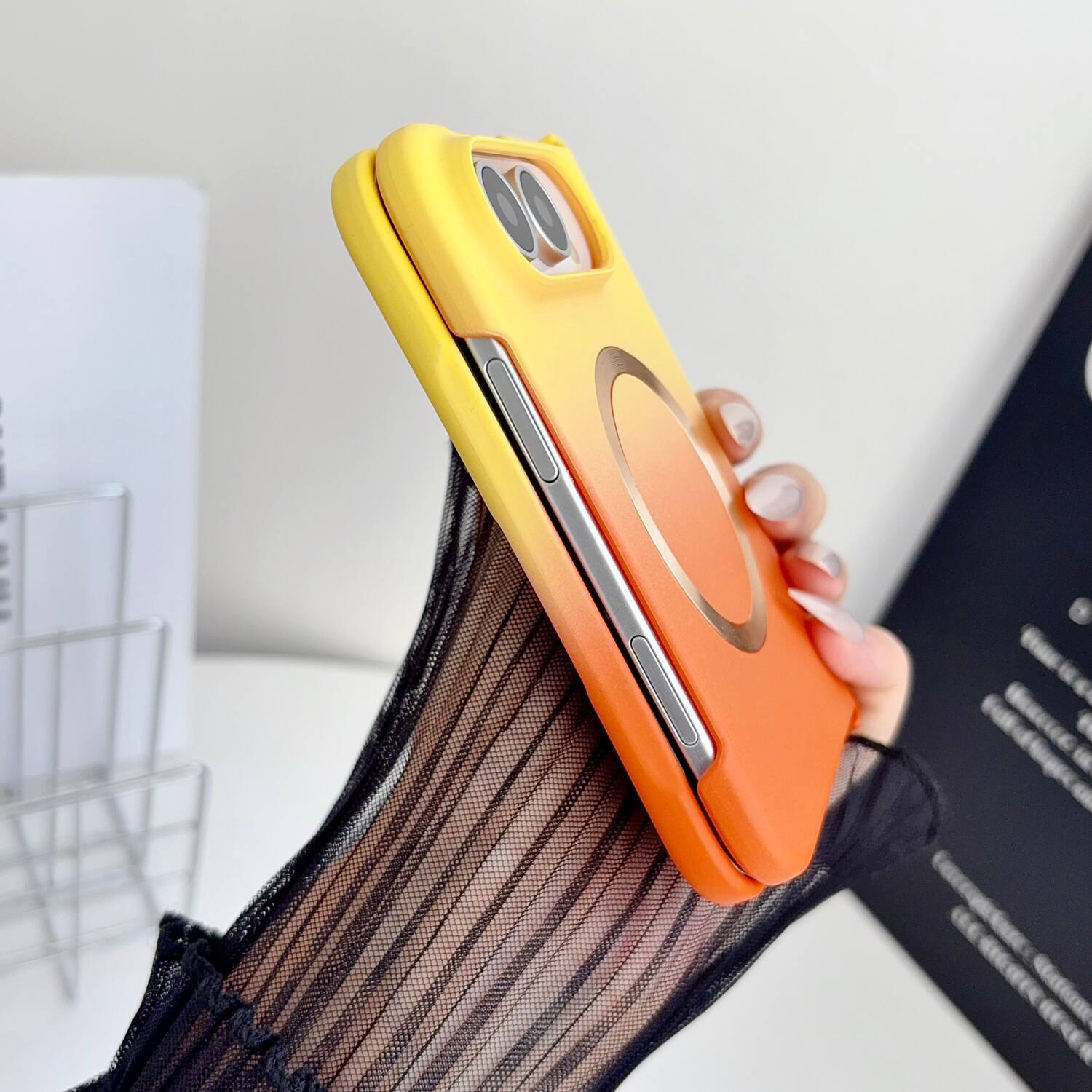 Alt View 2. Dteck - for Apple iPhone Duo 2026 Matte Gradient Magnetic Case,Shockproof Slim Hard PC Hinge Back Cover,Qi Wireless Charging - Yelloworange.