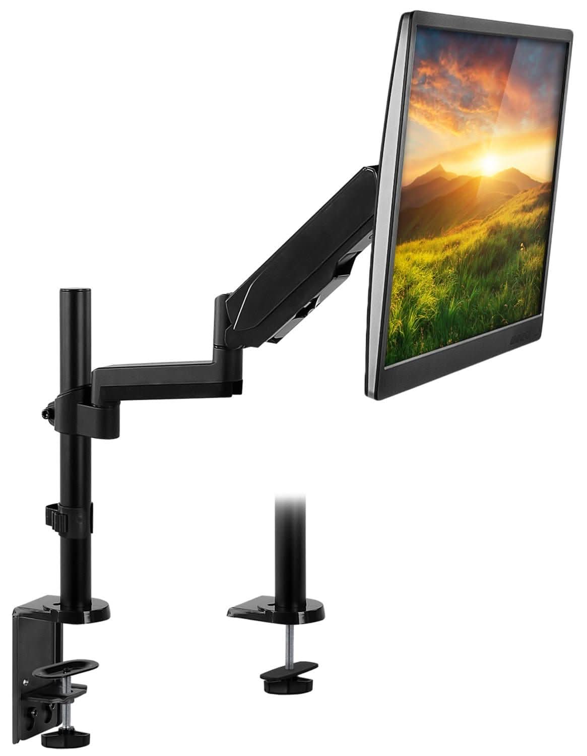 Angle. Mount-It! - Single Monitor Desk Mount with Pole – Height Adjustable Monitor Stand for 13"-32" Screens - Black.