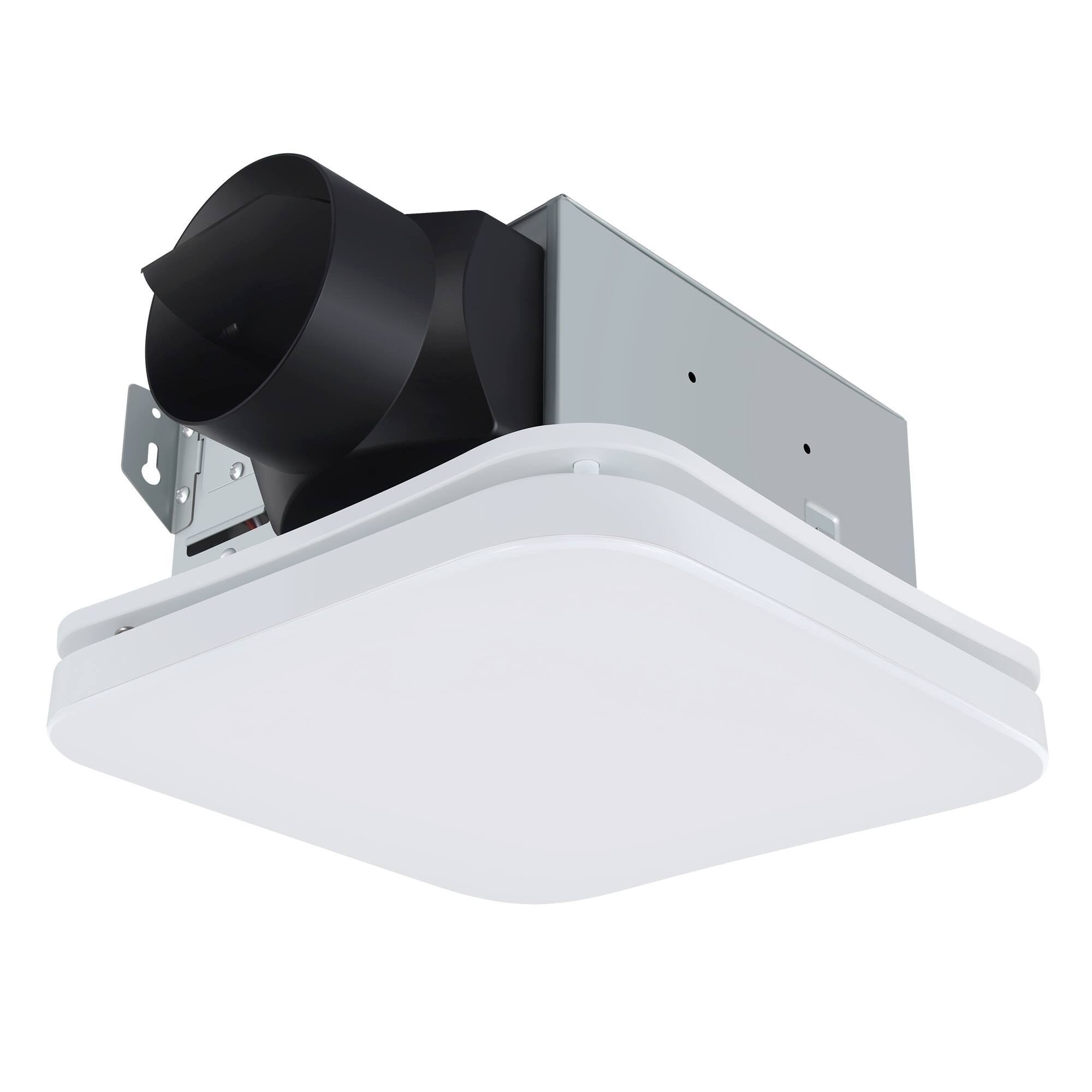 Front. Breezary - Bathroom Exhaust Fan with 3CCT LED Light/No-Light Options, 80/110 CFM, Ultra Quiet Ceiling Mount Fan with 4-Inch Duct - White Square (With Light).