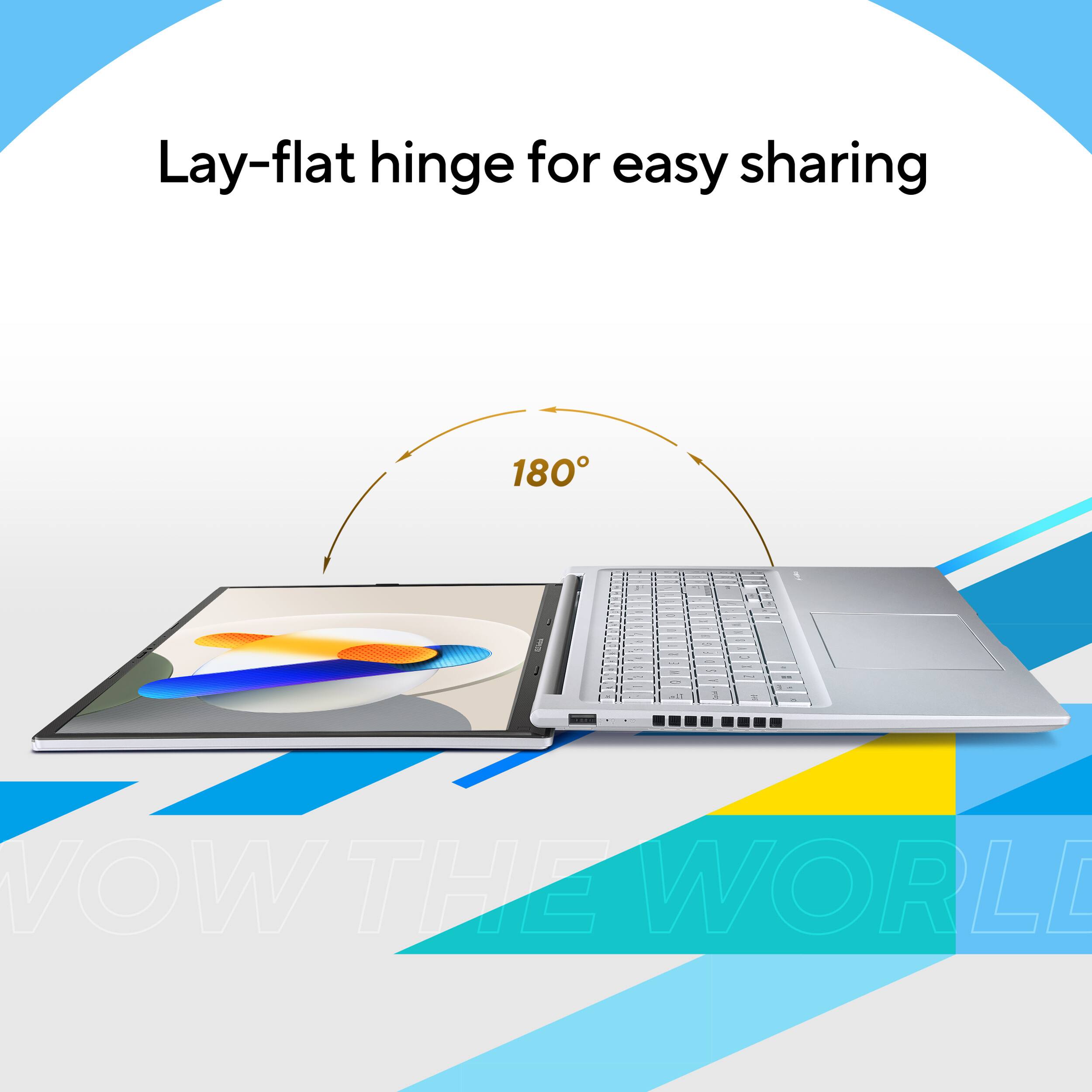 Lay-flat hinge for easy sharing.