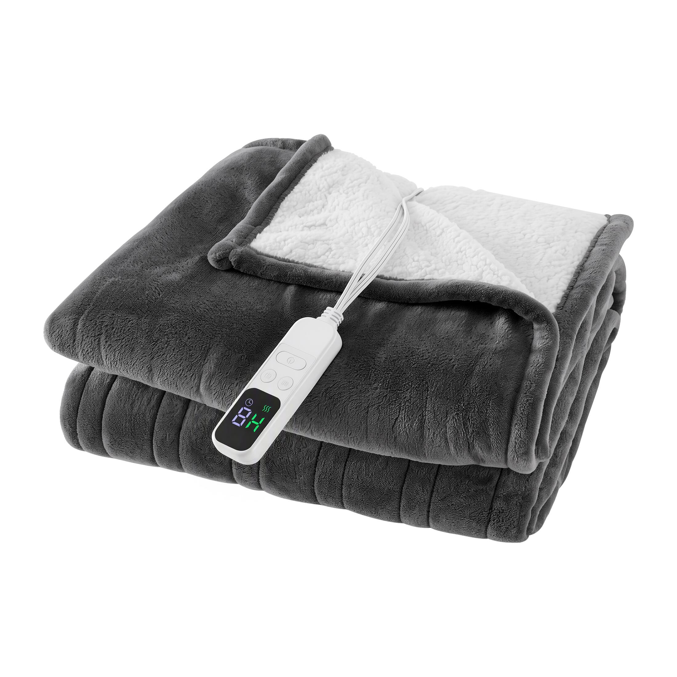 Front. Sweetcrispy - 77''x 84'' Full Size Flannel Electric Heated Blanket with 10 Heating Levels for Winter, Machine Washable - Gray.