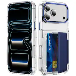 Dteck - 2-in-1 Clear Wallet Case for Apple iPhone 17 Pro Max with Kickstand, RFID Blocking Hidden Card Holder Shockproof Cover - Blue