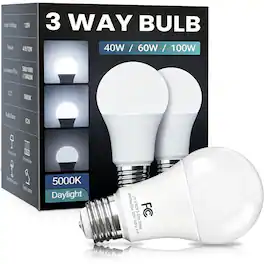 DAYBETTER - 40/60/100-Watt Equivalent A19 Energy Star and Non-Dimmable 3 Way E26 Base Bulb LED Light Bulb 5000K Daylight