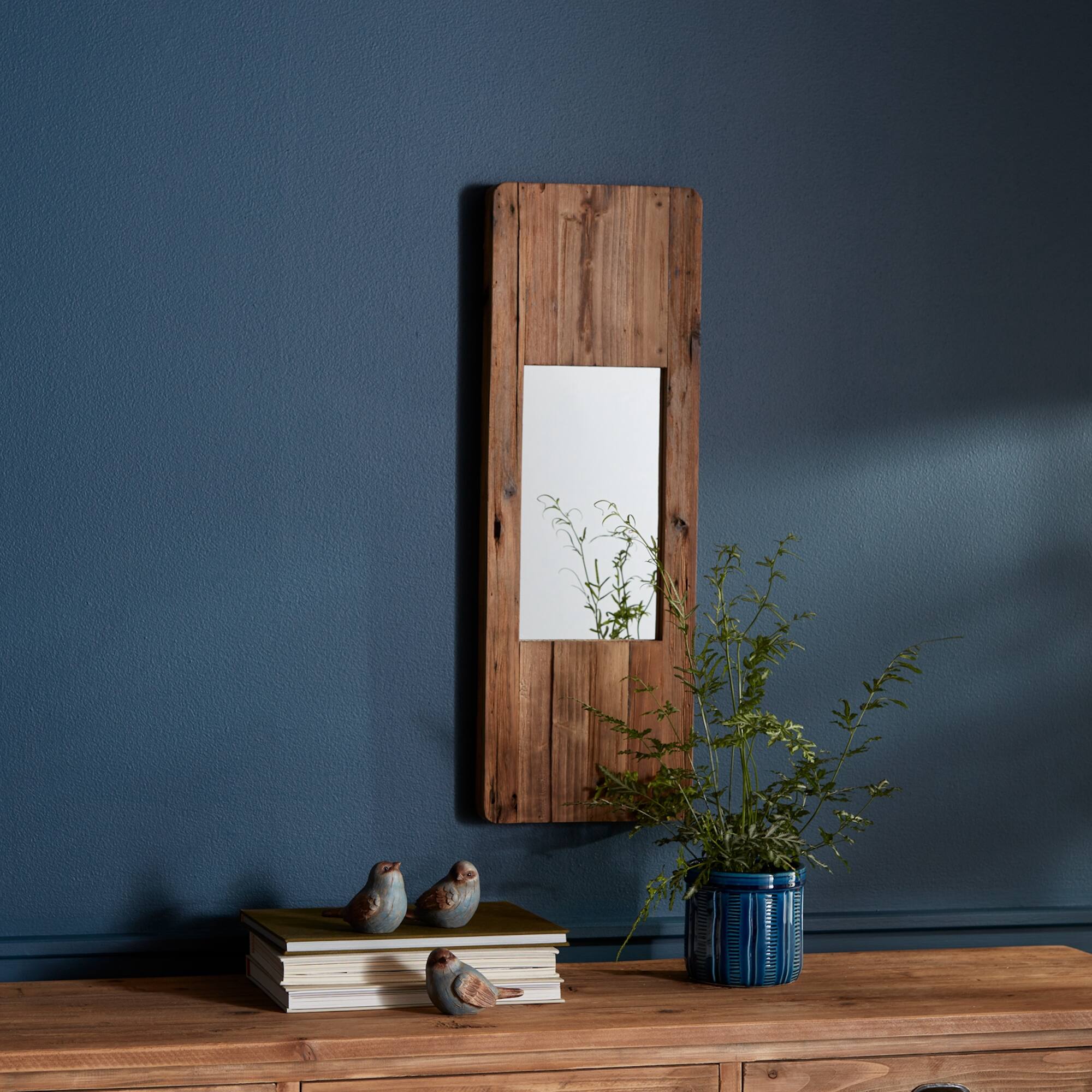 Angle. BreeBe - Rustic Wooden Wall Mirror 29"H - Brown.