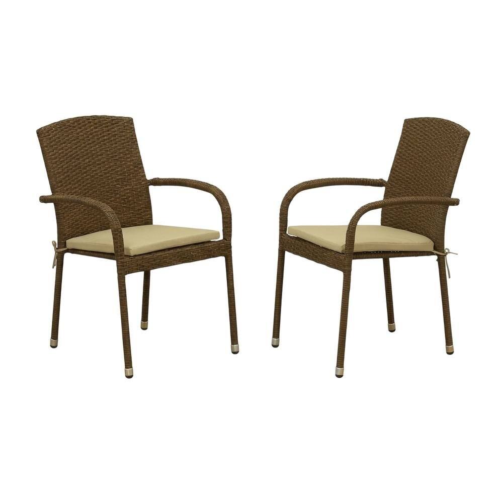 Angle. Outdoor Escape - Brown Wicker Patio Chair Set of 2 with Durable Frame and Comfortable Seating - Brown.