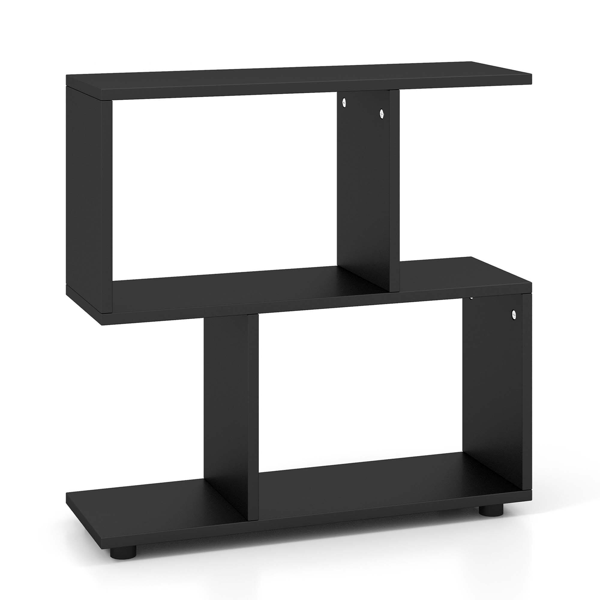Alt View 17. Costway - 2-Tier Bookshelf Free Standing Wooden Display S-Shaped Shelf Storage Rack Black - Black.