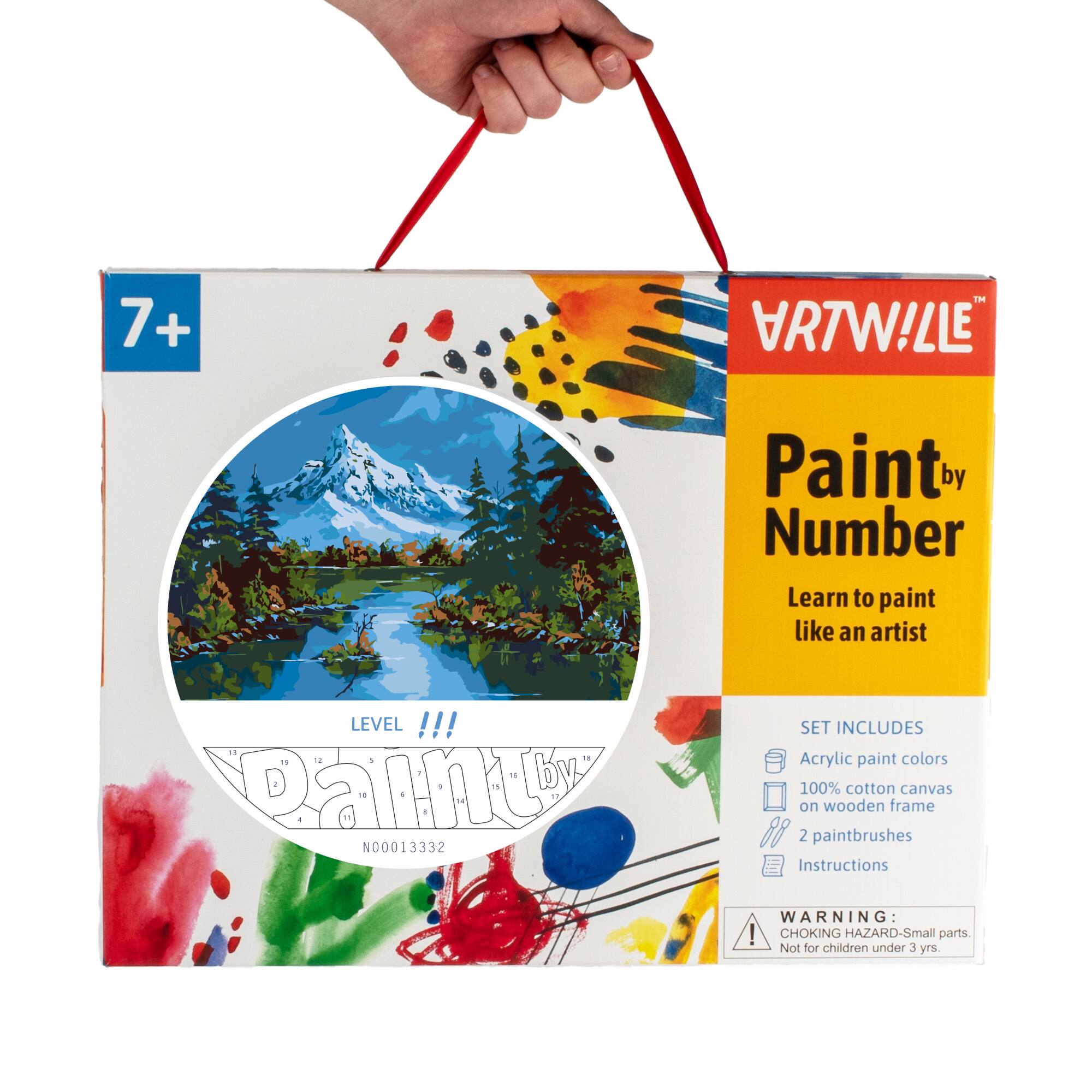 7+ + TM Paint by Number Learn to paint like an artist LEVEL !!! 18 -  Pant N00013332 SET INCLUDES Acrylic paint colors 100% cotton canvas on wooden frame 88 2 paintbrushes Instructions WARNING: ! CHOKING HAZARD-Small parts. Not for children under  rs