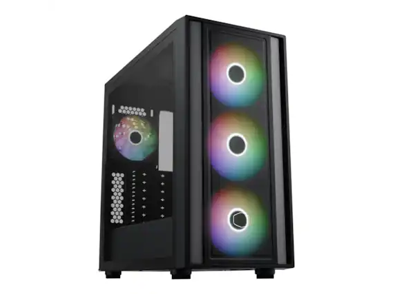 Front. Cooler Master - Cooler Master MasterBox 600 ATX Black Mid-Tower, 410mm GPU, 420mm AIO, Triple 140mm Fans, Tempered Glass - Black.