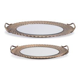 BreeBe - Mirror Tray with Ornate Metal Frame (Set of 2) - Gold