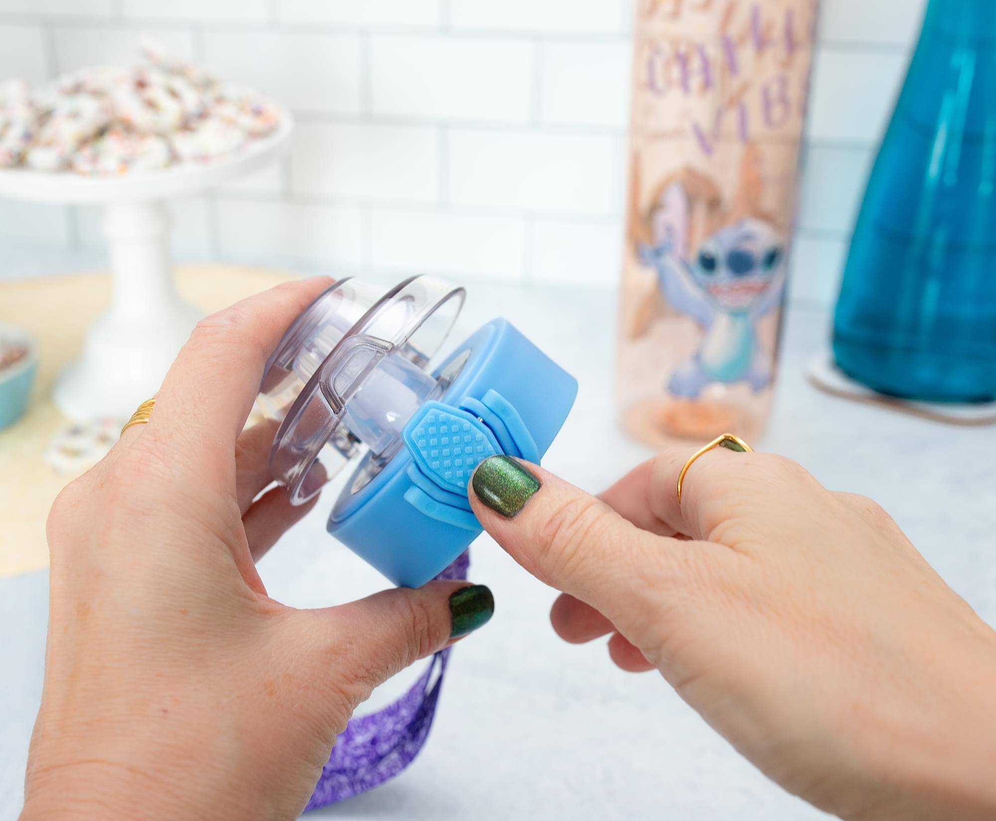 Alt View 3. Silver Buffalo - Disney Lilo & Stitch "Chilled Vibes" Water Bottle With Lid and Strap | 33 Ounces - Blue.