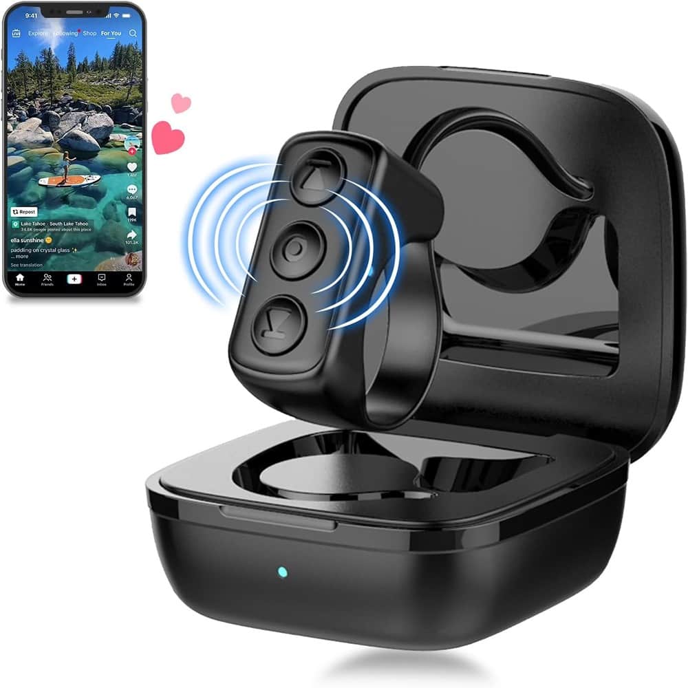 ACJPR - TikTok Scrolling Ring & Bluetooth Page Turner, Camera Remote, Black