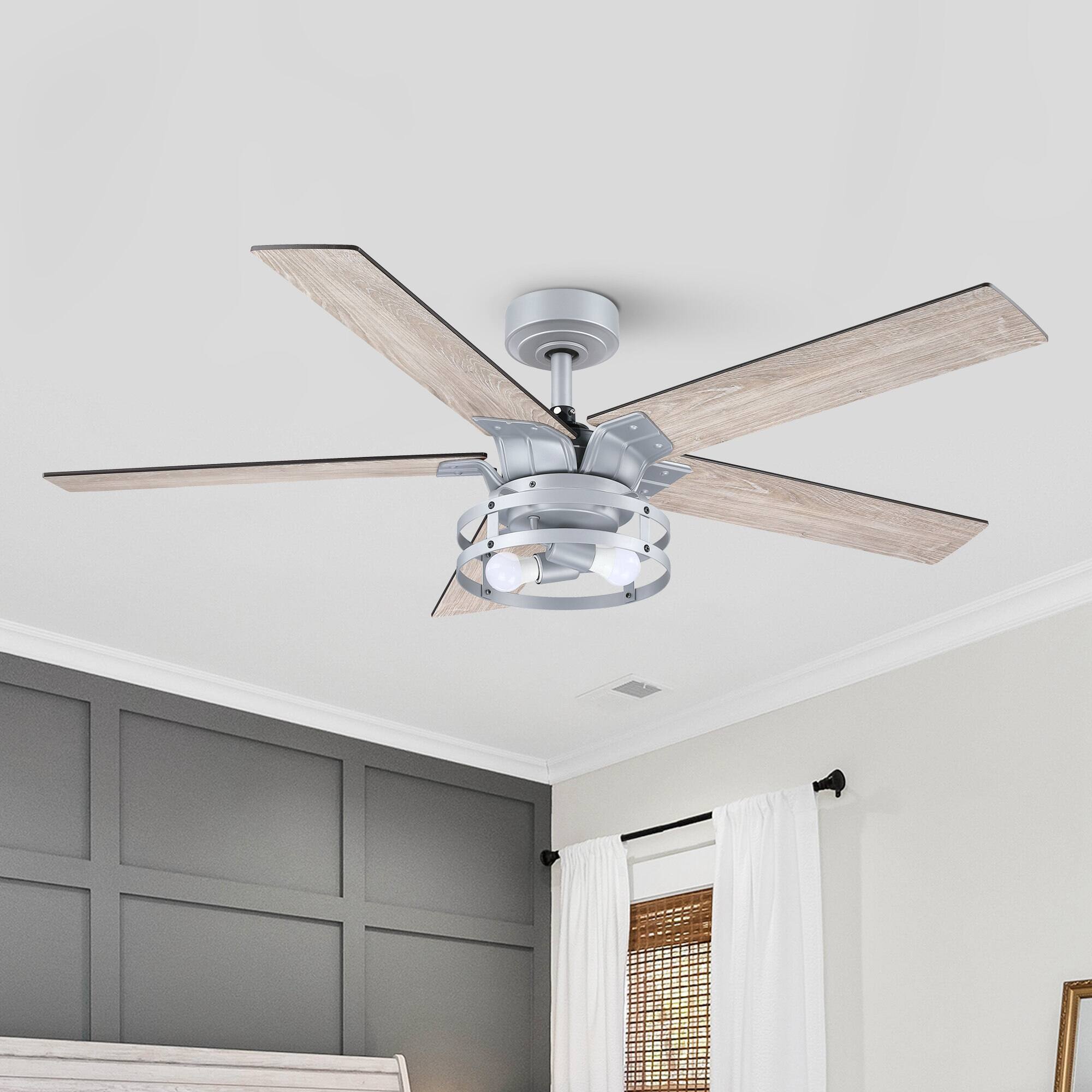 Back. Parrot Uncle - Modern 52" Silver AC Motor Ceiling Fan with Light and Remote - Silver.