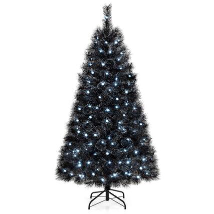 Front. Costway - Costway 6 FT Halloween Tree with 362 Branch Tips Frosted Pine Needles 210 White LED Lights - Black.