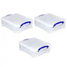 Really Useful Box - 8.1L Plastic Storage Container with Clip Lock Handle (3 Pack) - Clear