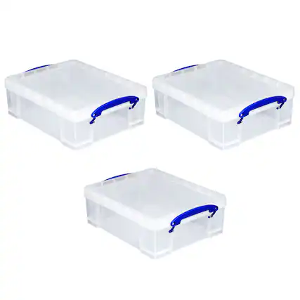 Front. Really Useful Box - Really Useful Box 8.1L Plastic Storage Container with Clip Lock Handle (3 Pack) - Clear.