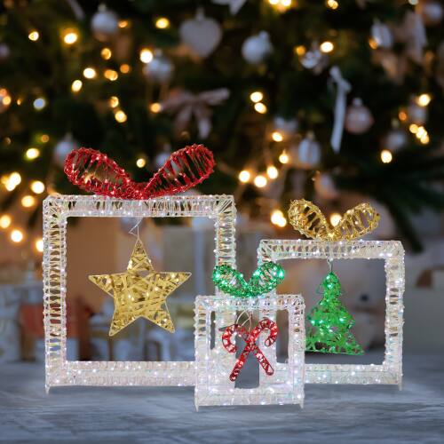 Alt View 8. Winado - 3 PCS Christmas Lighted Iridescent Cut-out Gift Box with Light Bulb for Christmas Holiday Decoration - Multicolor.