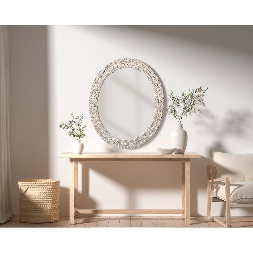 Alt View 6. Elegant Decor - Oval Cornhusk Mirror 30x36 in Linen White - Linen White.