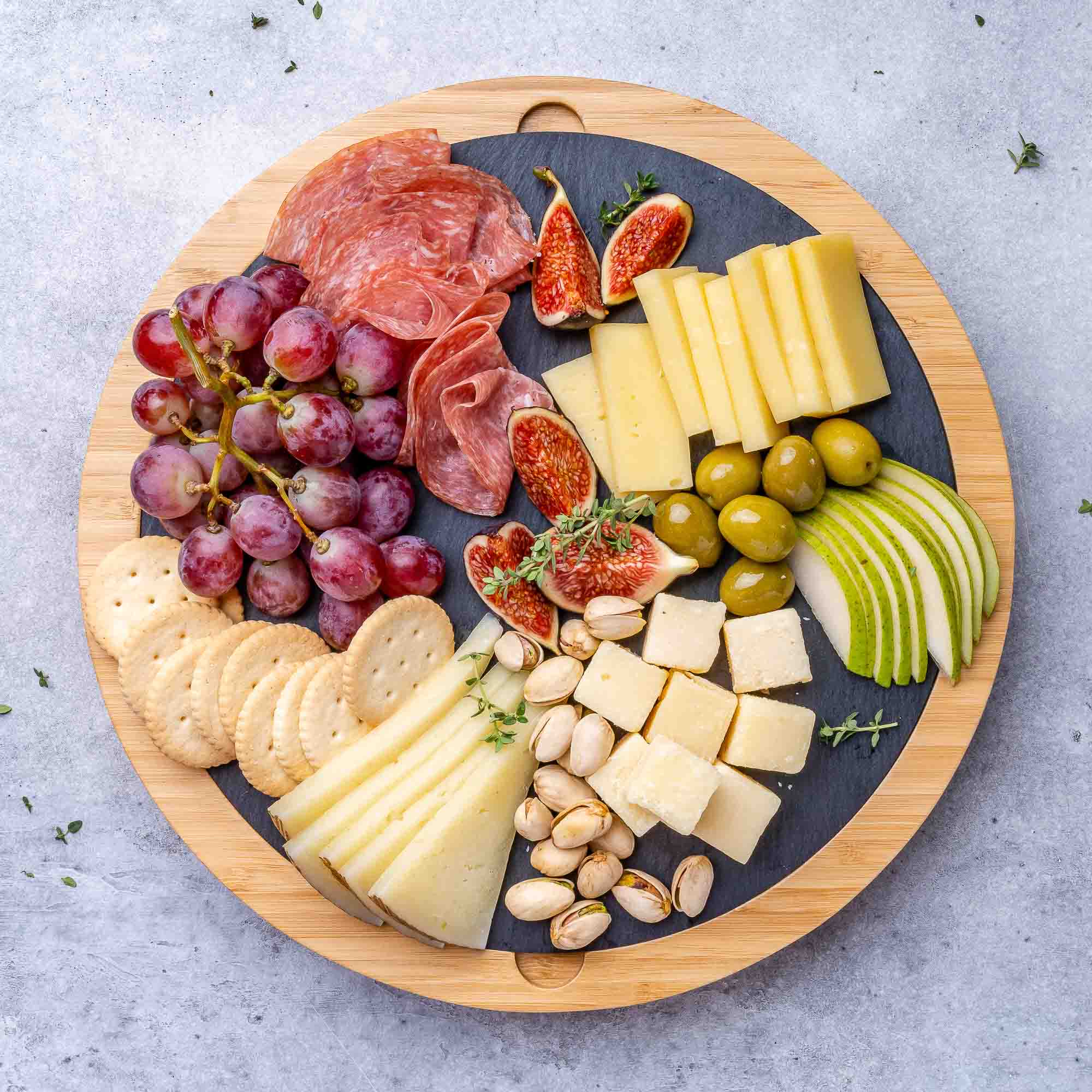Alt View 5. BlauKe - Round Bamboo Cheese Board with Knife Set and Removable Slate - 12 inch Swiveling Charcuterie Board - Beige.