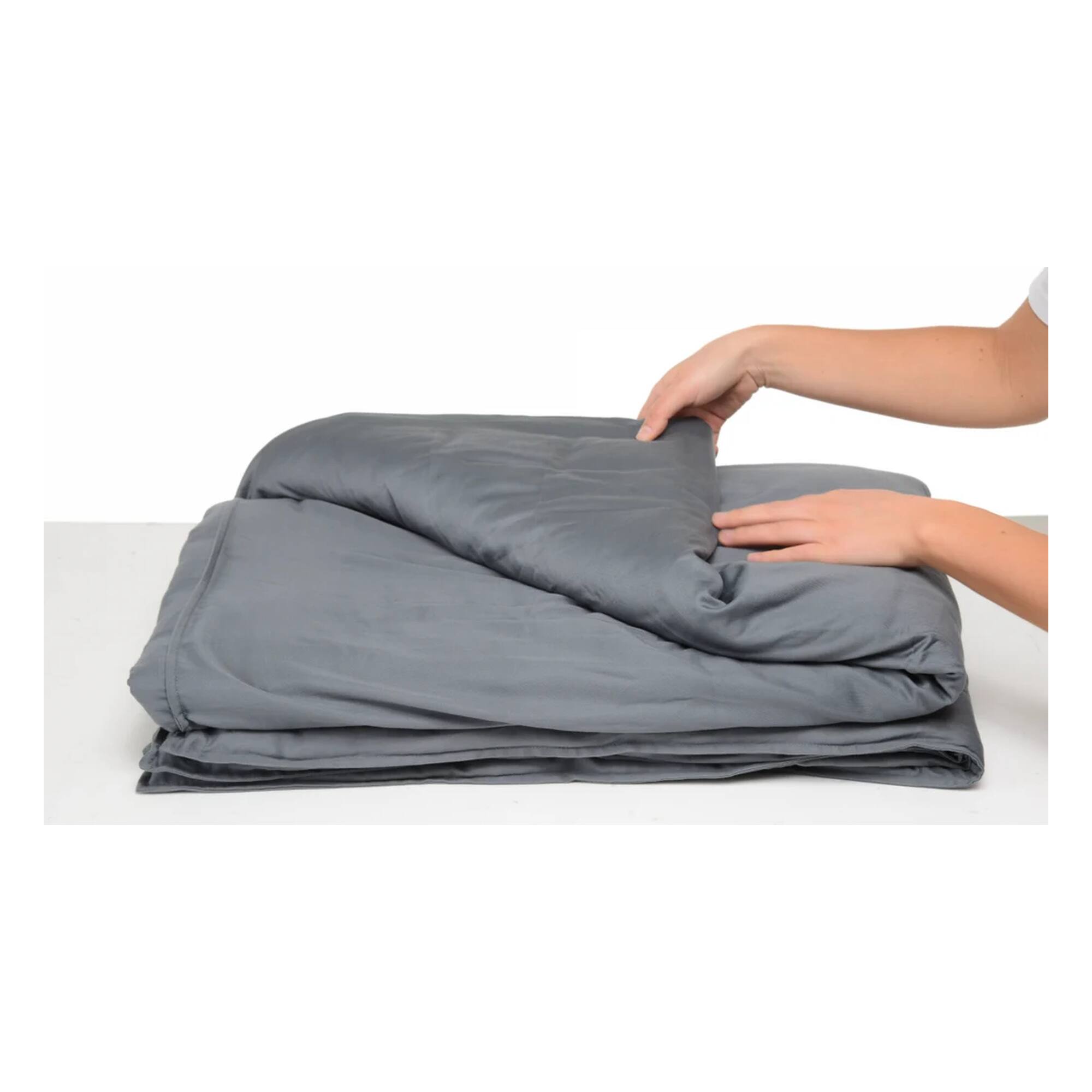 Left. Human Touch - Stay Well Weighted Blanket - Antimicrobial Premium Cotton, 19.4 lb, 48 x 74 in, Gray - Gray.