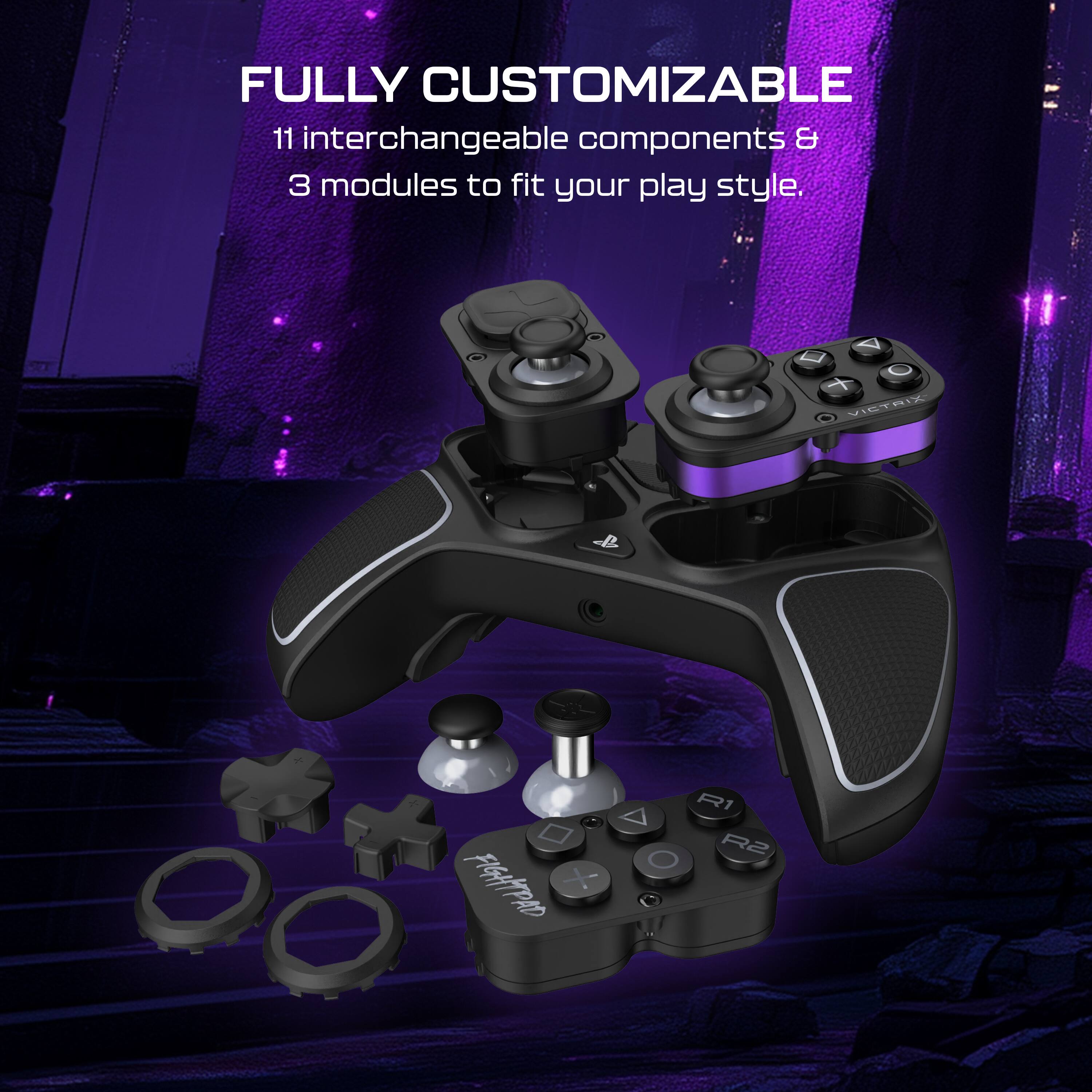 FULLY CUSTOMIZABLE
11 interchangeable components & 3 modules to fit your play style. VICTAIZ - R1 v R2 + O FIGHTPAD O