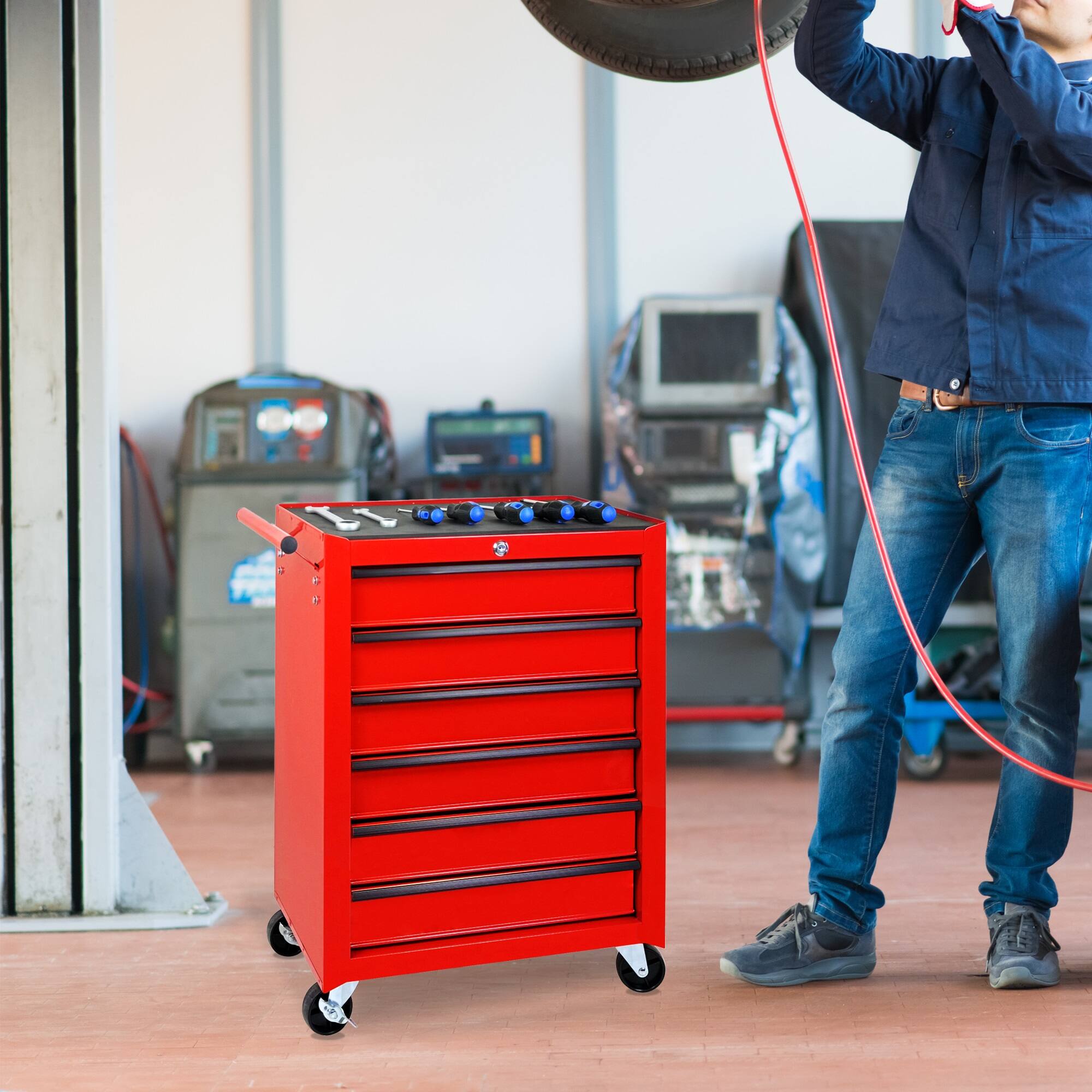 Alt View 1. Boyel Living - RED Rolling Metal Tool Chest with 6 Drawers, 20" 6-Drawer Tool Chest Cabinet.